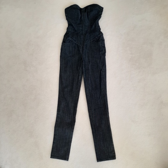 Strapless Sweetheart Neckline Denim Jumpsuit - Picture 1 of 13